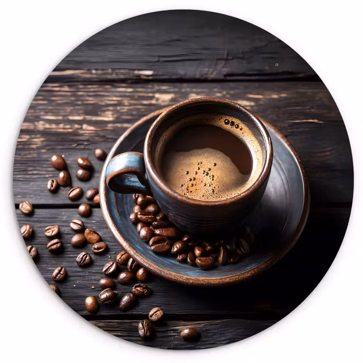 Kop - Koffie - Hout - Bonen Wandcirkel plexiglas klein -3d
