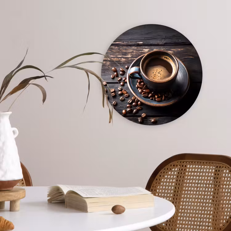 Kop - Koffie - Hout - Bonen Wandcirkel plexiglas klein -sfeer4