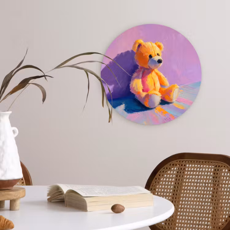Teddybeer - Schaduw - Penseelstreken - Paars Wandcirkel plexiglas klein -sfeer4