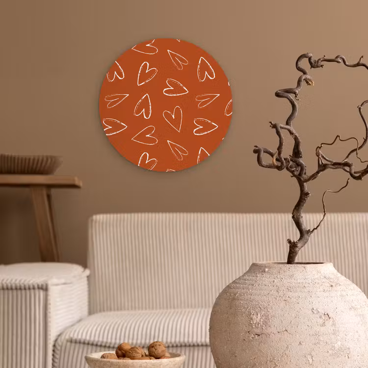 Terracotta - Wit - Hartjes Wandcirkel plexiglas klein 852 -sfeer1