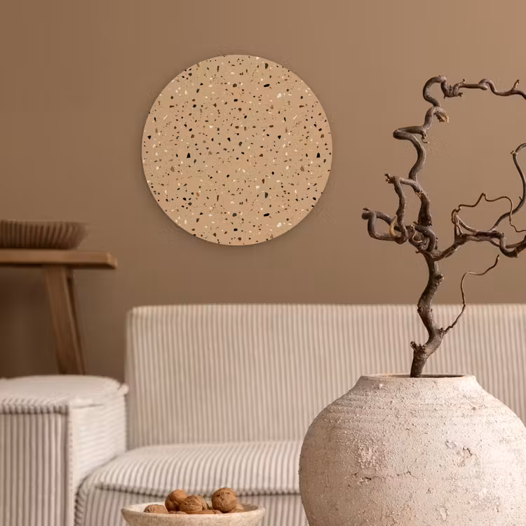 Terrazzo - Patroon - Beige Wandcirkel plexiglas klein 852 -sfeer1