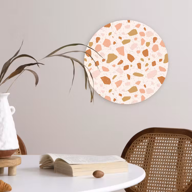 Terrazzo - Patroon - Kleurrijk - Zalm Wandcirkel plexiglas klein 852 -sfeer4