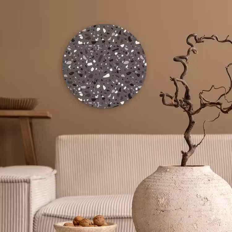 Terrazzo - Patroon - Grijs Wandcirkel plexiglas klein 852 -sfeer1