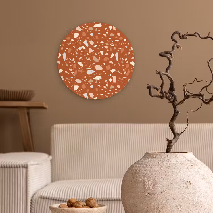 Terrazzo - Patroon - Klei Wandcirkel plexiglas klein 852 -sfeer1