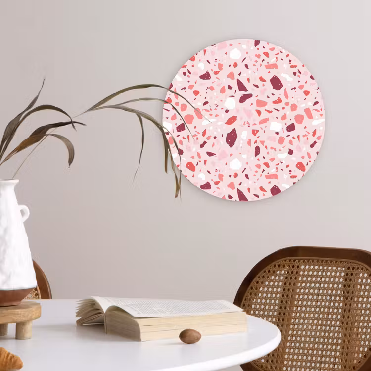 Terrazzo - Patroon - Roze Wandcirkel plexiglas klein 852 -sfeer4