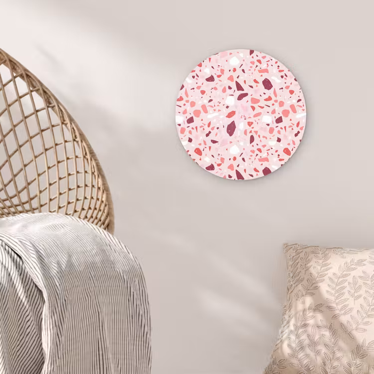 Terrazzo - Patroon - Roze Wandcirkel plexiglas klein 852 -sfeer5