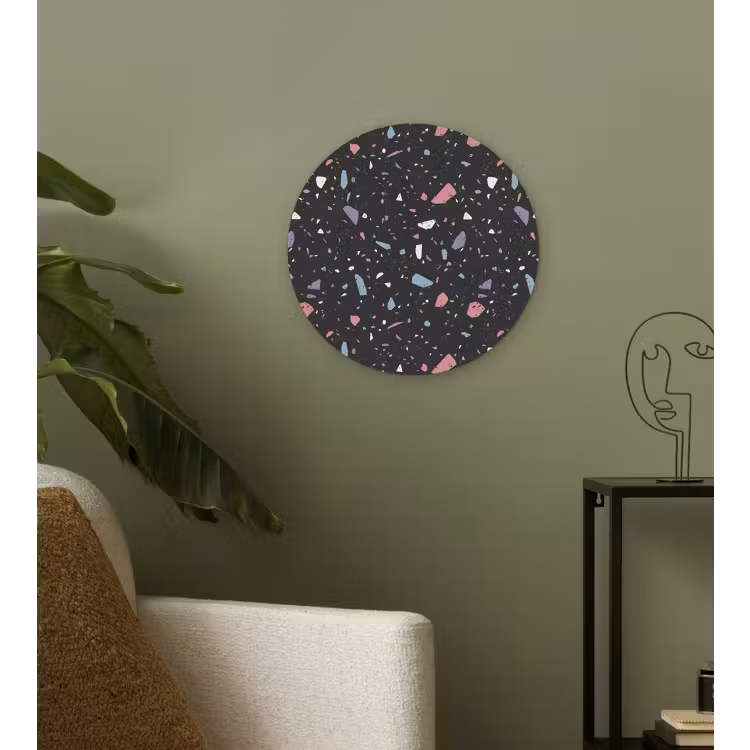 Terrazzo - Patroon - Zwart - Zacht Wandcirkel plexiglas klein 852 -sfeer3