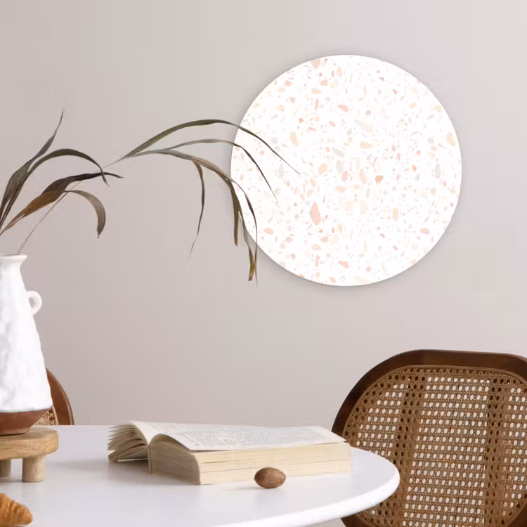 Terrazzo - Patroon - Wit - Perzik Wandcirkel plexiglas klein 852 -sfeer4