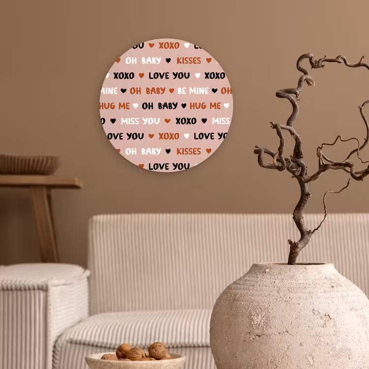 Tekst - Liefde - Roze - Patroon Wandcirkel plexiglas klein 852 -sfeer1