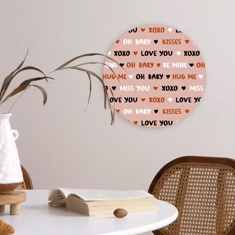 Tekst - Liefde - Roze - Patroon Wandcirkel plexiglas klein 852 -sfeer4