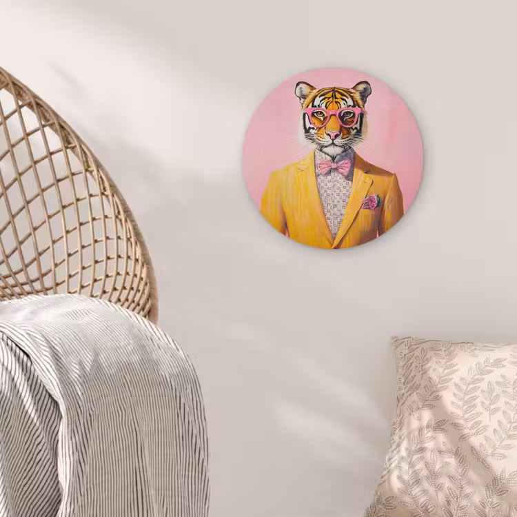 Tijger - Bril - Geel - Jasje Wandcirkel plexiglas klein -sfeer5
