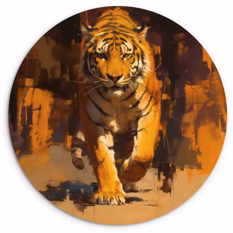 Tijger - Geschilderd - Oranje - Penseelstreken Wandcirkel plexiglas klein -3d
