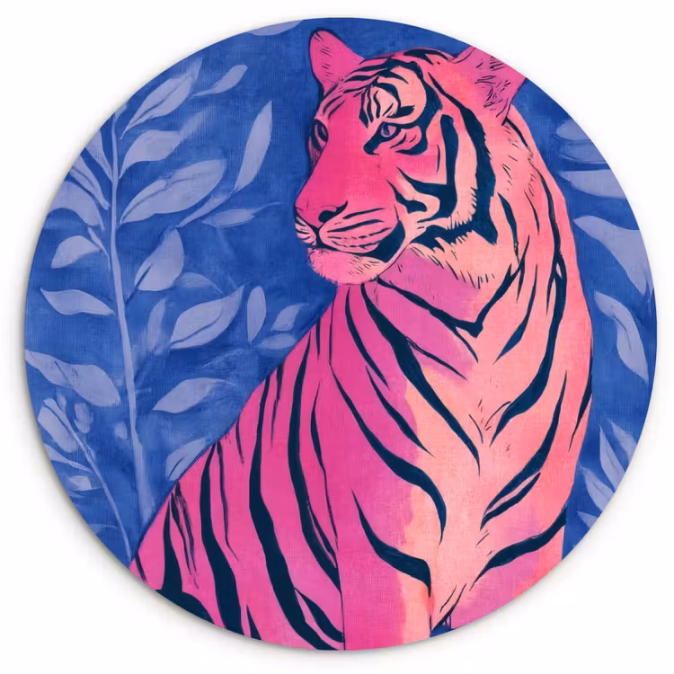 Tijger - Roze - Bladeren - Jungle Wandcirkel plexiglas klein -3d