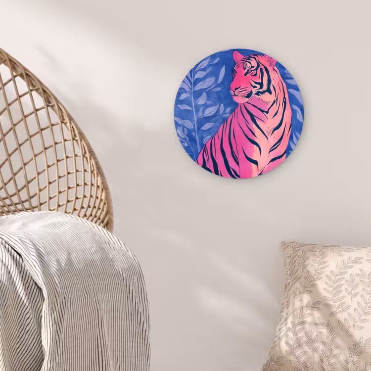 Tijger - Roze - Bladeren - Jungle Wandcirkel plexiglas klein -sfeer5