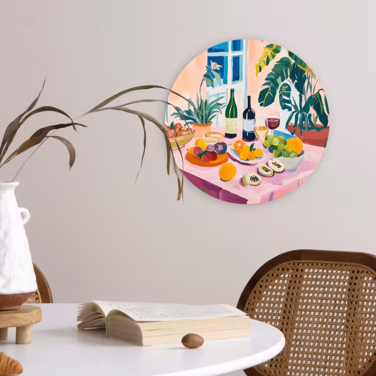 Tafel - Wijn - Fruit Wandcirkel plexiglas klein -sfeer4
