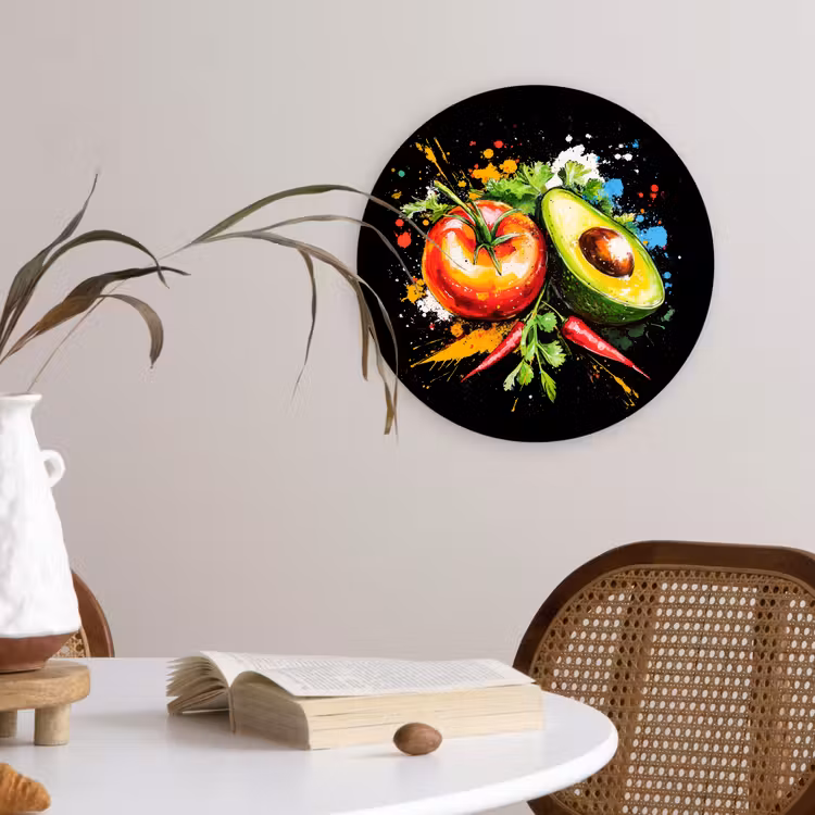 Tomaat - Avocado - Peper - Graffiti - Verf - Modern Wandcirkel plexiglas klein -sfeer4