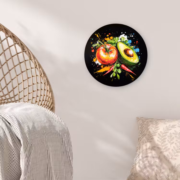Tomaat - Avocado - Peper - Graffiti - Verf - Modern Wandcirkel plexiglas klein -sfeer5