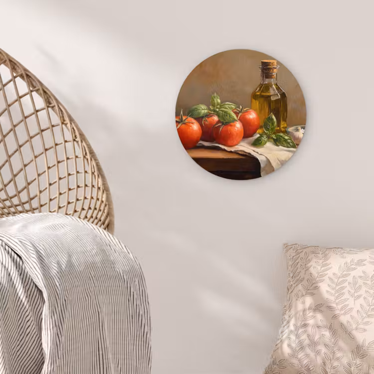 Tomaten - Olijfolie - Stilleven Wandcirkel plexiglas klein -sfeer5