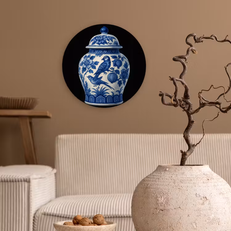 Pot - Delfts Blauw - Bloemen Wandcirkel plexiglas klein -sfeer1