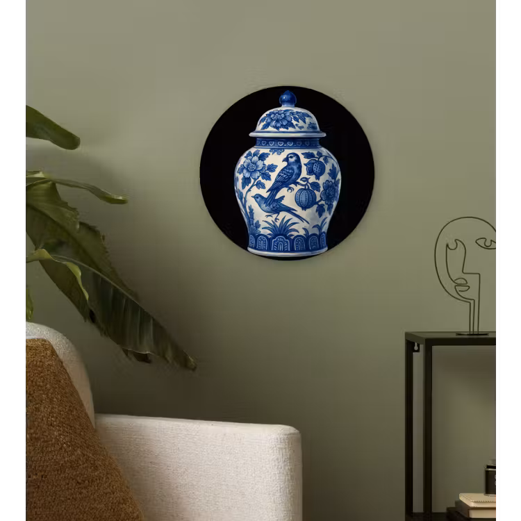 Pot - Delfts Blauw - Bloemen Wandcirkel plexiglas klein -sfeer3
