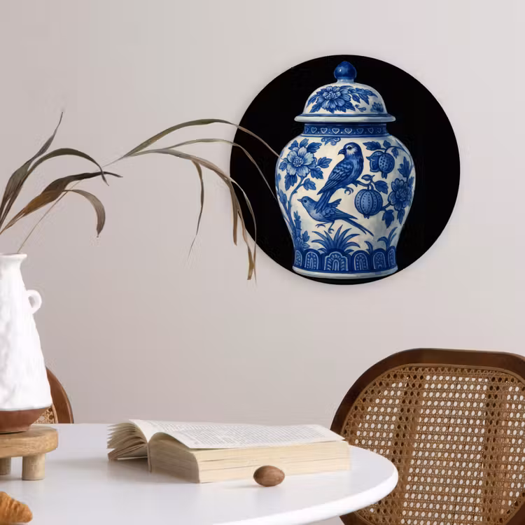 Pot - Delfts Blauw - Bloemen Wandcirkel plexiglas klein -sfeer4
