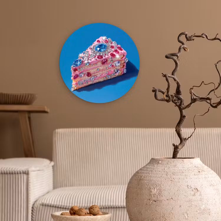 Taart - Edelstenen - Glitters - Roze Wandcirkel plexiglas klein -sfeer1