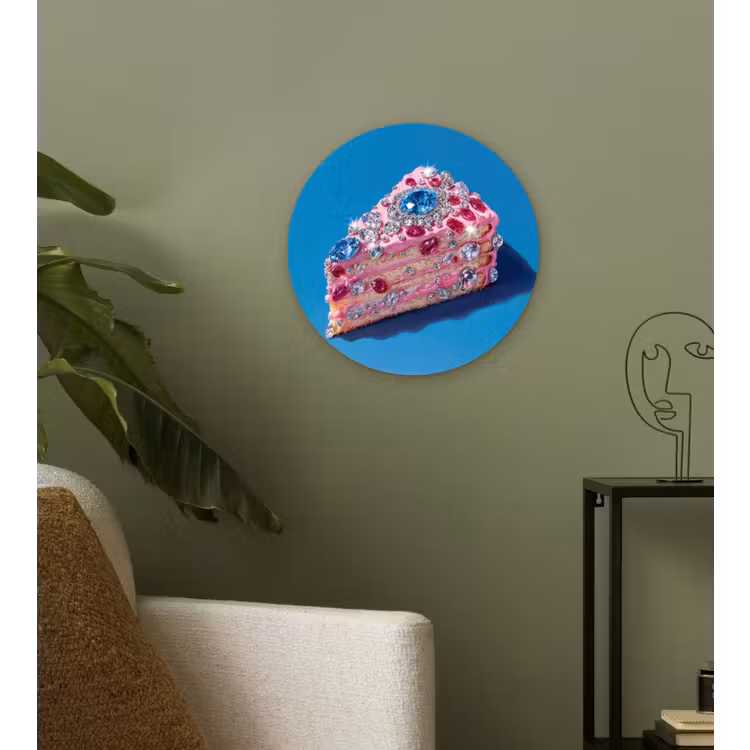 Taart - Edelstenen - Glitters - Roze Wandcirkel plexiglas klein -sfeer3