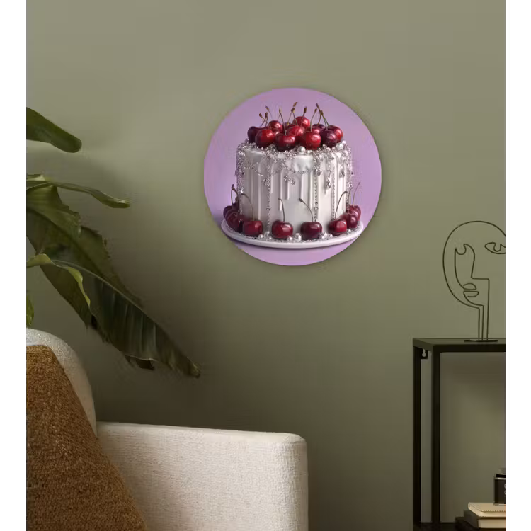 Taart - Kersen - Juwelen - Rood Wandcirkel plexiglas klein -sfeer3