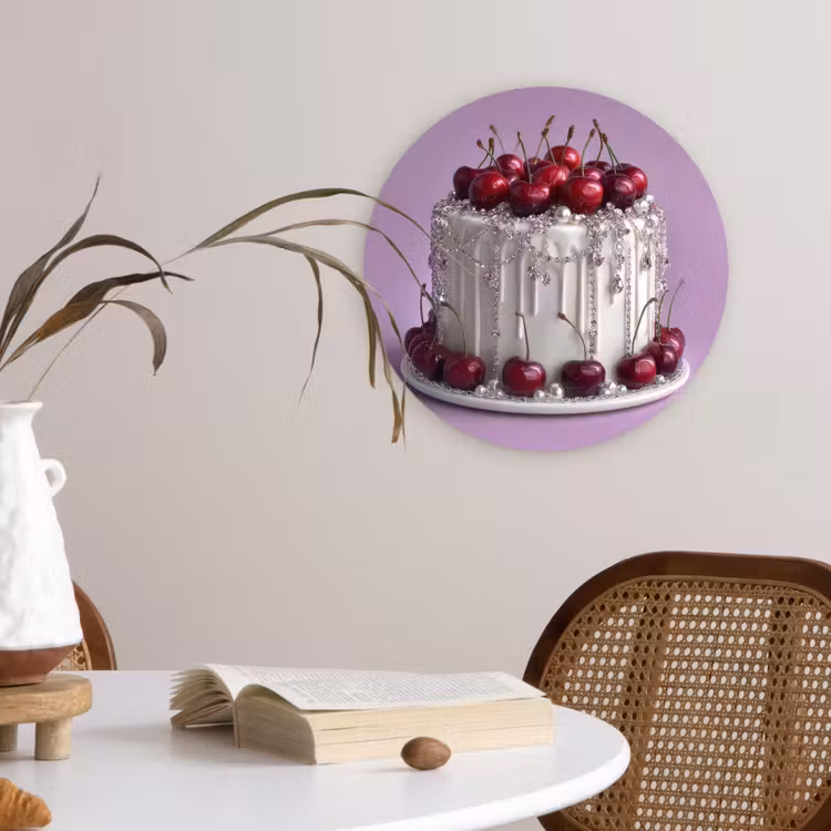 Taart - Kersen - Juwelen - Rood Wandcirkel plexiglas klein -sfeer4