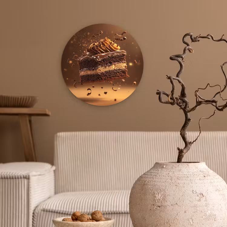 Taart - Chocolade - Eten - Brownie Wandcirkel plexiglas klein -sfeer1