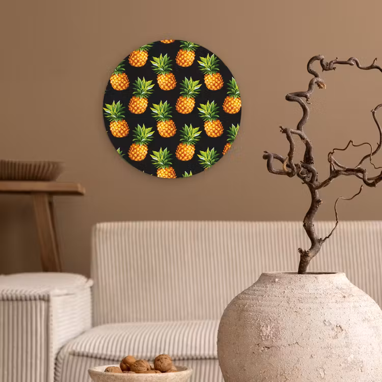 Tropische - Ananas - Zwart Wandcirkel plexiglas klein 852 -sfeer1