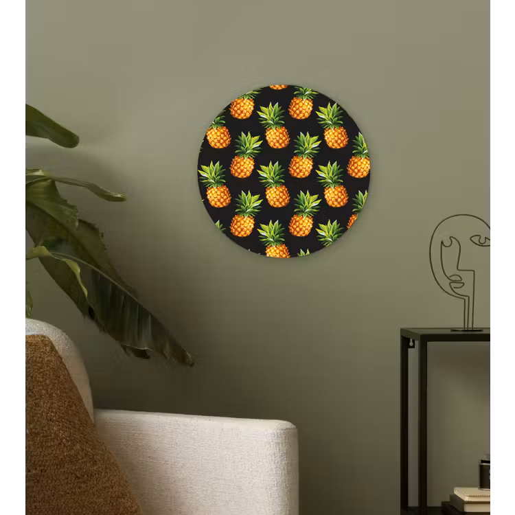 Tropische - Ananas - Zwart Wandcirkel plexiglas klein 852 -sfeer3