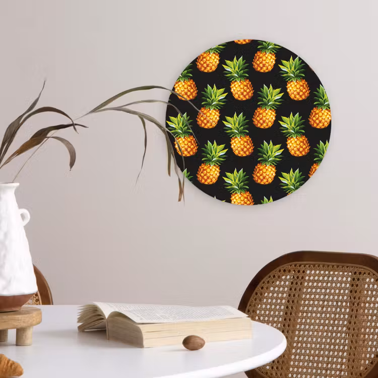 Tropische - Ananas - Zwart Wandcirkel plexiglas klein 852 -sfeer4