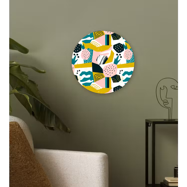 Tropisch - Abstract - Ananas - Geel - Groen - Roze Wandcirkel plexiglas klein 852 -sfeer3
