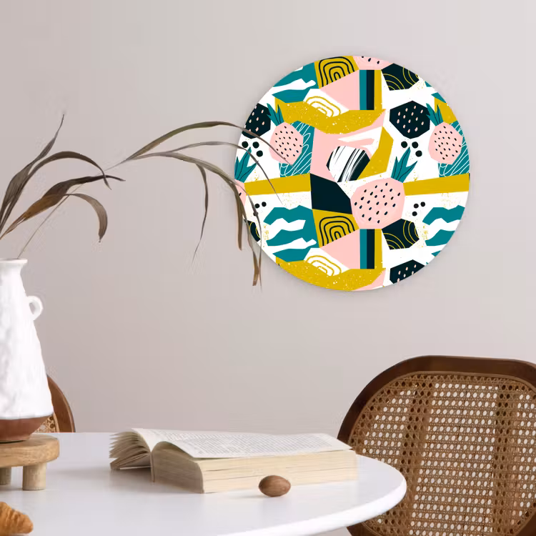 Tropisch - Abstract - Ananas - Geel - Groen - Roze Wandcirkel plexiglas klein 852 -sfeer4