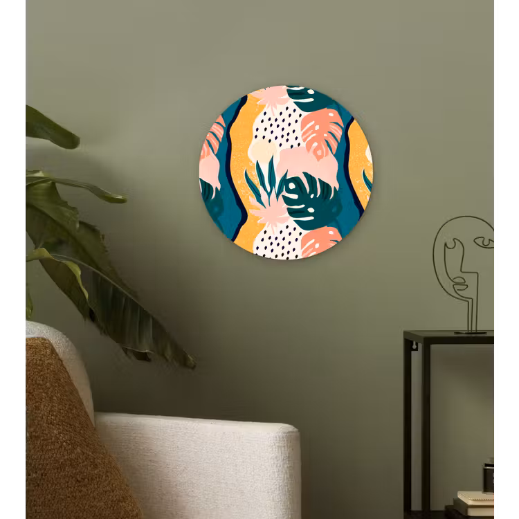 Tropisch - Abstract - Bladeren - Roze - Oranje Wandcirkel plexiglas klein 852 -sfeer3