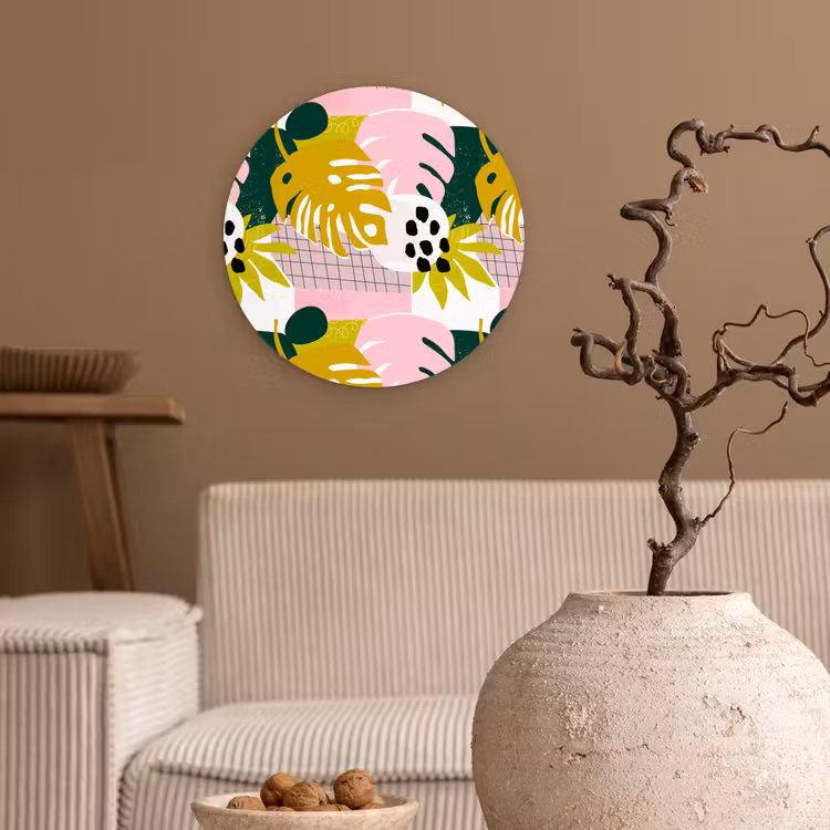 Tropisch - Bladeren - Jungle - Roze - Groen Wandcirkel plexiglas klein 852 -sfeer1