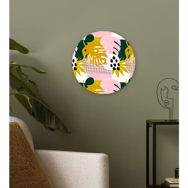 Tropisch - Bladeren - Jungle - Roze - Groen Wandcirkel plexiglas klein 852 -sfeer3