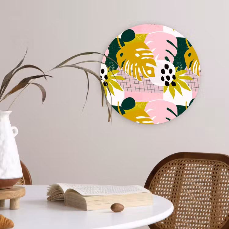 Tropisch - Bladeren - Jungle - Roze - Groen Wandcirkel plexiglas klein 852 -sfeer4