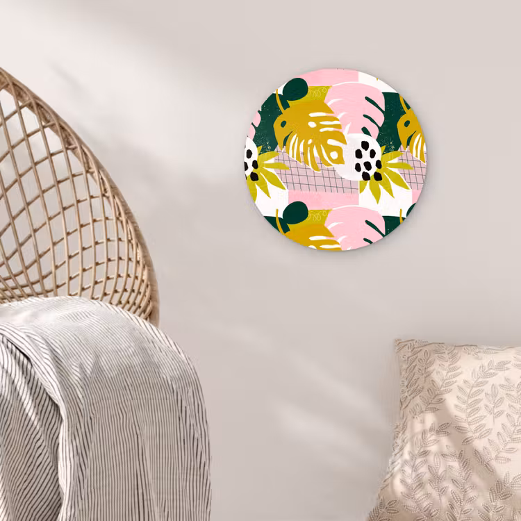 Tropisch - Bladeren - Jungle - Roze - Groen Wandcirkel plexiglas klein 852 -sfeer5