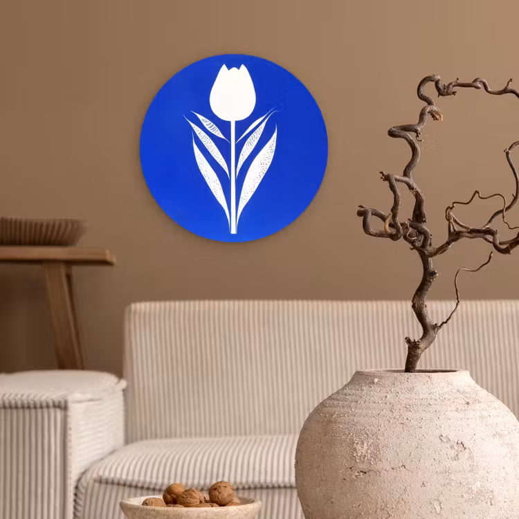 Tulp - Minimalistisch - Bladeren - Wit Wandcirkel plexiglas klein -sfeer1