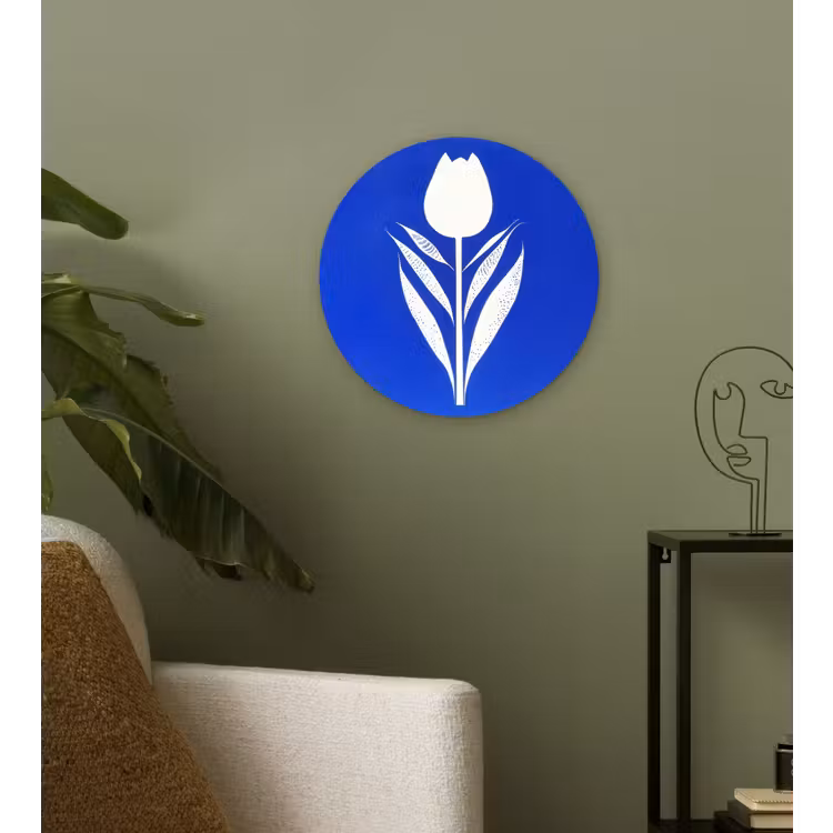 Tulp - Minimalistisch - Bladeren - Wit Wandcirkel plexiglas klein -sfeer3