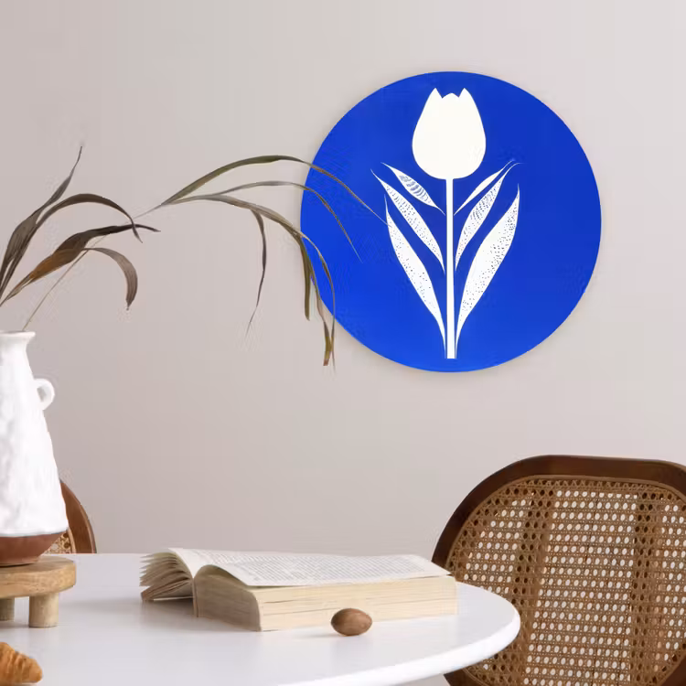 Tulp - Minimalistisch - Bladeren - Wit Wandcirkel plexiglas klein -sfeer4