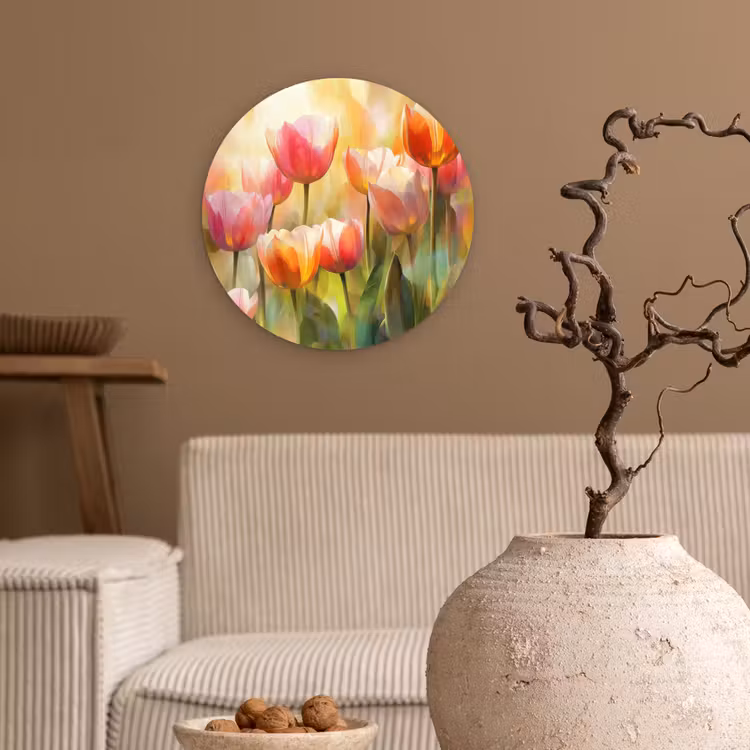 Tulpen - Sprookjesachtig - Kleurrijk Wandcirkel plexiglas klein -sfeer1