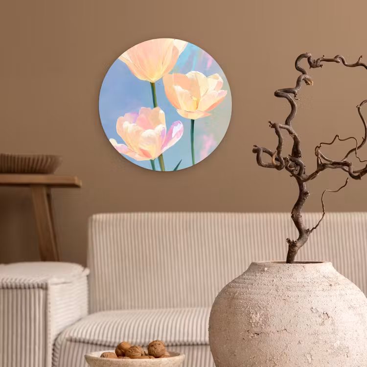 Tulpen - Roze accenten - Blauw Wandcirkel plexiglas klein -sfeer1