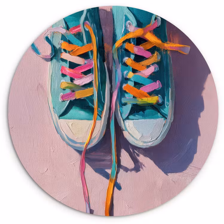 Sneakers - Veters - Kleurrijk - Schaduw Wandcirkel plexiglas klein -3d