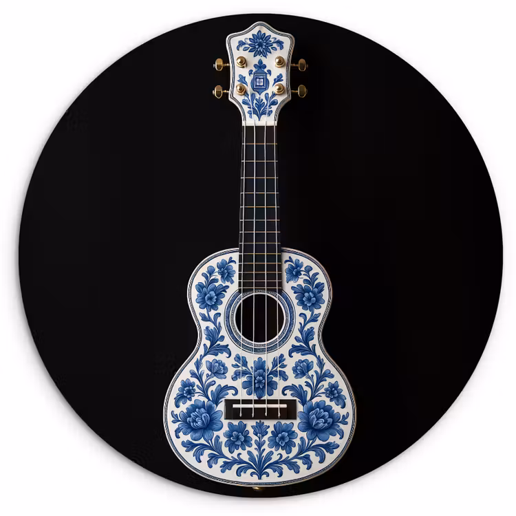 Ukelele - Delfts - Blauw - Muziek Wandcirkel plexiglas klein -3d