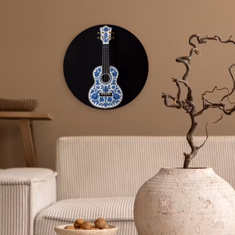 Ukelele - Delfts - Blauw - Muziek Wandcirkel plexiglas klein -sfeer1