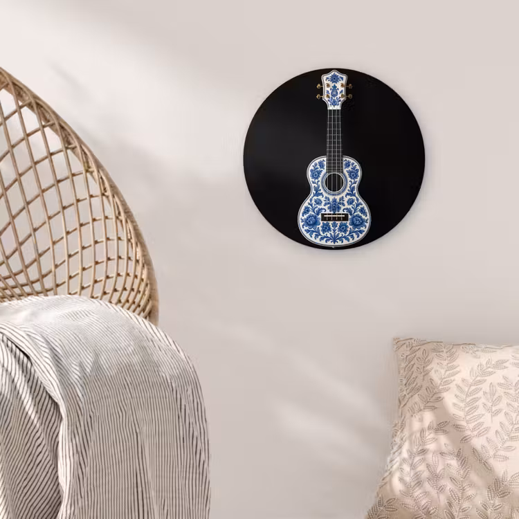 Ukelele - Delfts - Blauw - Muziek Wandcirkel plexiglas klein -sfeer5