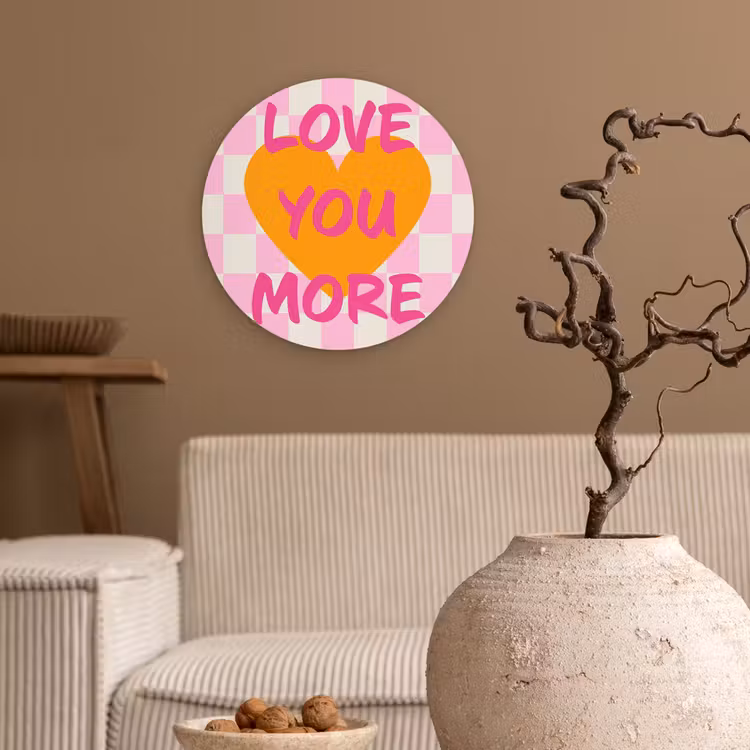Valentijn - Love - Roze - Oranje Wandcirkel plexiglas klein -sfeer1